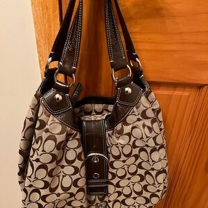 Coach Tan and Brown Signature Shoulder Bag